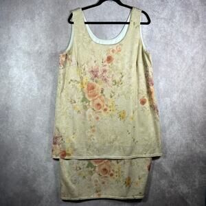 Jeffrey & Dara Evenings Dress Womens 20W Gold Floral Sleeveless Formal Party Art